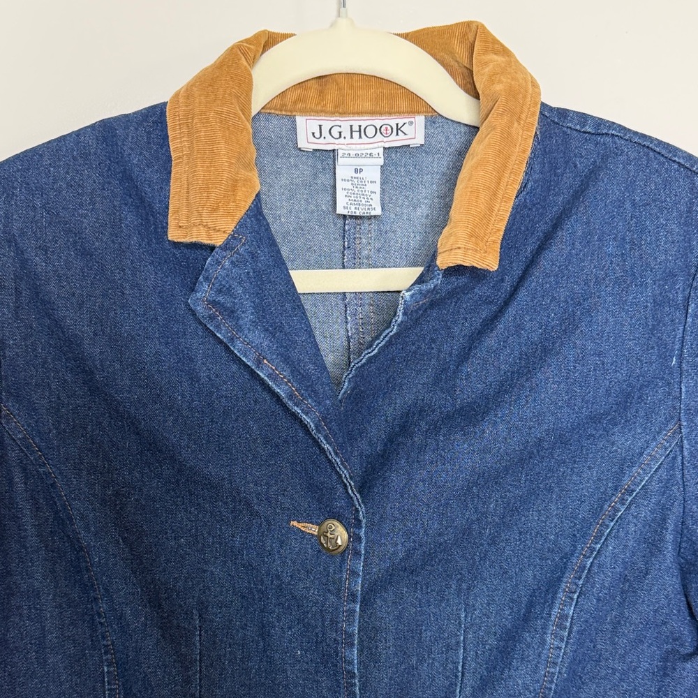 J.G. Hook Denim Jacket Petite 8P Cotton Corduroy Trim Fitted Western Style - Picture 3 of 13